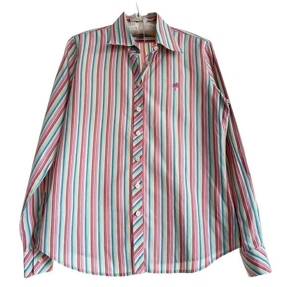 Vintage Lilly Pulitzer Pastel Striped Long Sleeve Button Down Cotton Blouse 6 - Picture 1 of 6